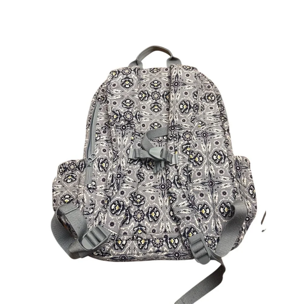 Vera Bradley XL Campus Backpack Gray Blue Quilted Floral Medallion + wristlet
